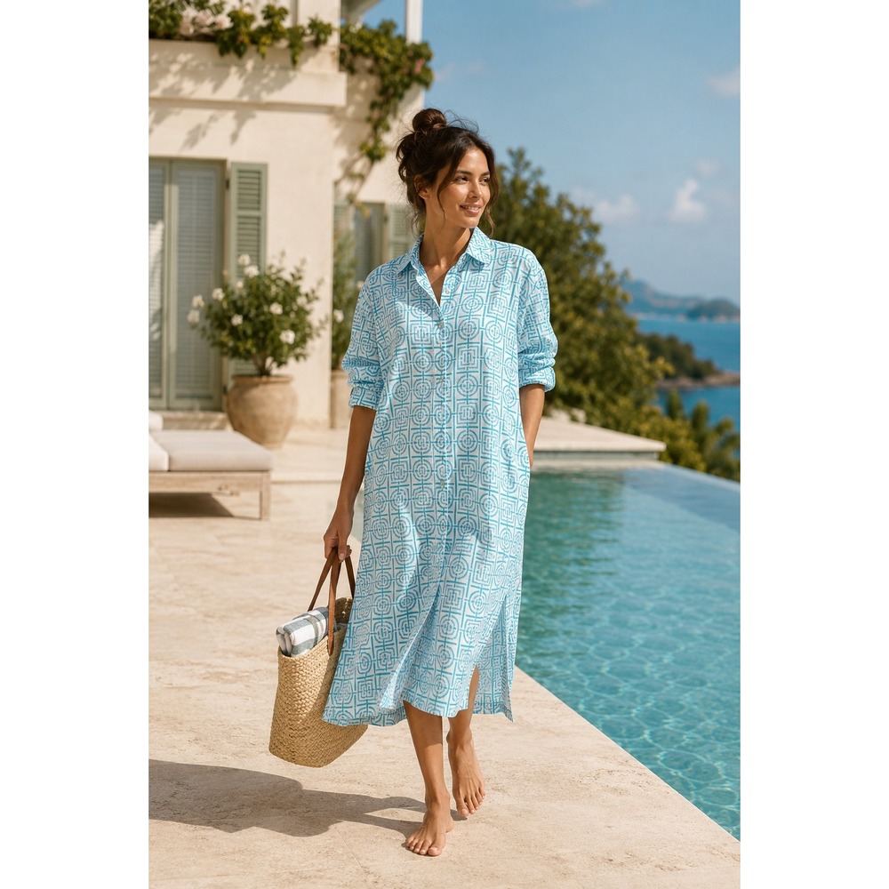 NWT Natori Infinity Cotton Sateen Long Sleepshirt Resort Cover Up XL FRENCH BLUE